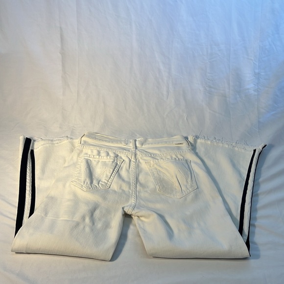 MOTHER Insider Crop Step Fray Jeans Size 24 White with Black Stripes - Picture 8 of 11